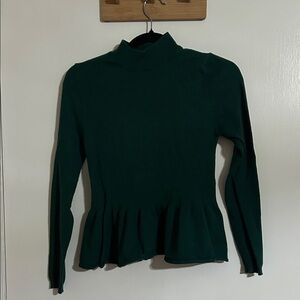 Women’s Dark Green Peplum Mock Neck Long Sleeve Top